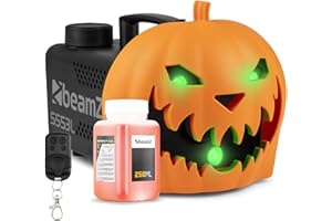 ‎BEAMZ BeamZ S553L Nebelmaschine Halloween| Mit LED Kürbis Kopf | Nebelfluid 250ML| Fernbedienung | 550 Watt Rauchmaschine | 2-in-1 mit Halloween Kürbis Deko, 16 Farben Lichteffekt, Soundeffekt - Schwarz