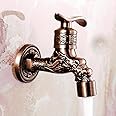 24x7 eMall Bib Cock Antique Design 4 inch wash Basin Faucet Bathroom Single Cold tap Carved Pattern Vintage Finish Wall Mount with Flange Garden Kitchen Outdoor