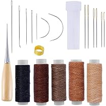 Kit Completo per Cucire in Pelle - 5 Aghi di Tela, Manico in Rame, Filo di Nylon da 50 m e ditale - Ideale per Riparare Scarpe e Pelle