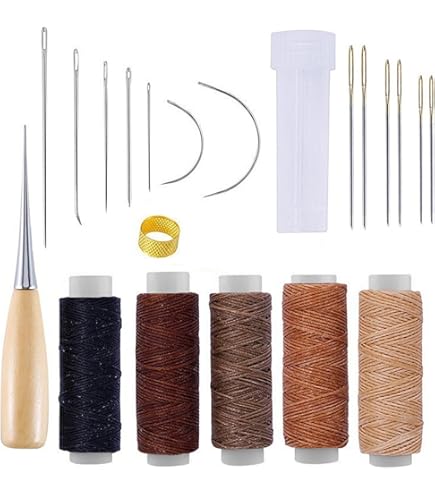 Aiguilles Couture Cuir Kit Reparation Cuir Aiguille Cuir Poincon Couture Fil Ciré, Pour La Réparation Du Cuir, Des Chaussures, Des Ceintures, Des Sacs Et Des Sièges De Voiture (3 Bobines De Fil