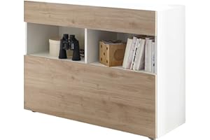 Web Convenienza Madia moderna Bianca Made in Italy - Collezione Sorano con Cassetto e Anta Ribaltabile per Soggiorno e Sala da Pranzo (Rovere)