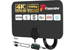GLOBAL TECH TV Aerial Indoor – Digital Indoor TV Ariels 250+ Miles Long Range Amplified Digital TV Antenna with Signal Booster and 13 ft Long Cable for UK Freeview Channels