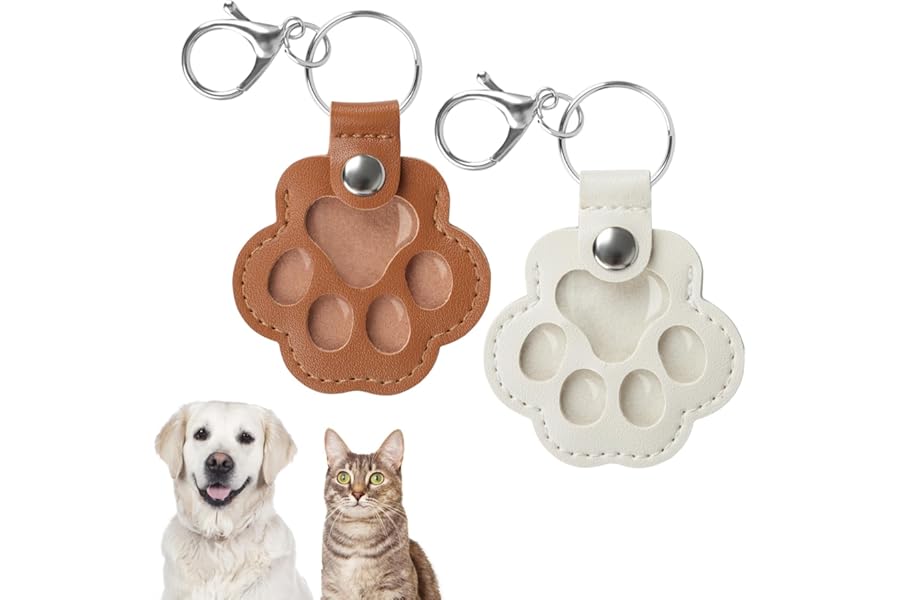 Kiiwah 2 Pcs Pet Fur Keepsake Keyrings for Dog Cat, Paw-shaped Pets Hair Collector Keychains Cute, Memorial Bereavement Gifts for Dog Cat Lover (Brown+White)