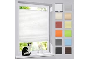 ‎BOBODECO bobodeco Plissee ohne Bohren Klemmfix Faltrollo Jalousie Weiß 35x100cm (BxH), Plisseerollo Sichtschutz und Sonnenschutz Blickdicht Easyfix lichtdurchlässig Rollo für Fenster & Tür