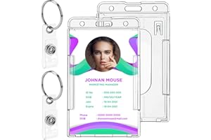 HUGWAIT 2 Pezzi Porta Badge Rigido, Porta Badge Trasparente, Porta Badge da Collo con Fessura per Pollice, Porta Tessera Badge di Credito con Portachiavi, Portabadge Doppio per ID e Licenze, Ufficio, Scuola