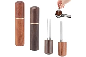 FADRUN 2Pcs Agitador de Café Expreso,Herramienta Wdt Distribuidor de 6 Agujas de 0,4 mm,Profesional de Agitación de Barista,Mango y Soporte de Madera Natural,Accesorios Cafe