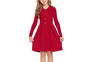 Flypigs Mädchen Strickkleid Langarm Herbst Winter Pullover Kleid Kinder Einfarbig Festlich Weihnachtskleid Freizeitkleid Gr. 104-152