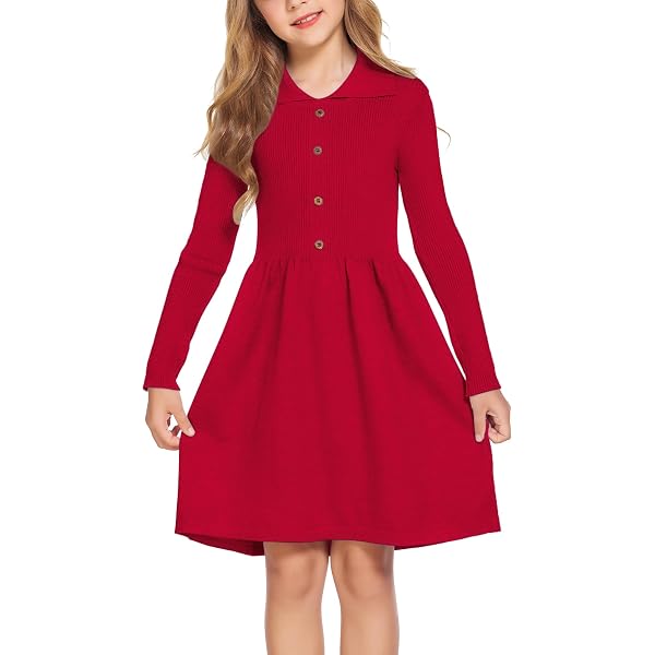 Robe Pull Pour Fille – Manches Longues à Volants, Tricotée – Pour Automne/hiver, Occasions Spéciales Ou Quotidien