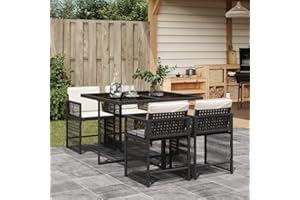 Faroom Comedor de Jardín Ratán, Conjunto Jardín Exterior de Ratán, Muebles Jardín Exterior, Juego de Comedor de Jardín con 4 Sillas de Jardin y Mesa de Comedor Negro y Crema Type-8