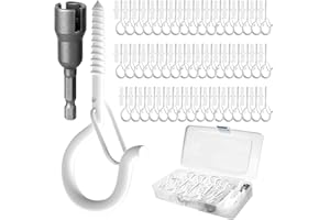 GIPTIME 50 Set Q-Hanger Hooks for Outdoor String Lights, Ceiling Hook Screw Christmas Rope Light Clips, Fairy Lights Plants Wind Chimes Hanging Safety Buckle Design, Include Wing Nut Driver, White