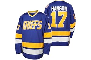 QCBW Hommes Hanson Brother 16 Jack 17 Steve 18 Jeff Charlestown Chiefs Cousu Film Hockey Maillots - Blanc - Taille XL