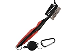 K&V GOLF Golf Club Brush and Groove Cleaner Dual Sided Nylon & Steel Brush With Spike for Cleaning Club Face & Groove - With Loop Clip (Carabiner) For Easy Hanging on Golf Bag - Ergonomic Design