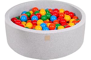 MEOWBABY Piscine À Balles pour Bébé - Rond 90x30cm Piscine a Balle pour Enfant avec 200 Balle, Coton, Gris Clair: Jaune/Rouge/Vert Foncé/Orange/Bleu