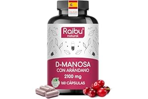 D-Manosa Raibu - 2100 mg alta dosis por día - 160 cápsulas - Con arándano rojo y vitamina C - D Manosa Vegano y Sin Aditivos Químicos - Producido y probado en laboratorio en Europa