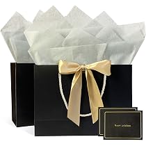 Lot De 2 Sacs Cadeaux Avec Papier De Soie Et Cartes - Élégants Avec Nœud Doré - Pour Anniversaire, Mariage, Saint-Valentin