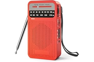 PADWA LIFESTYLE Taschenradio Batteriebetrieben FM/AM, Kleines Radio mit Eingebautem Stereolautsprecher/Kopfhöreranschluss, Tragbare Radios mit AA-Batterieleistung zum Wandern, Joggen und Camping(Rot)