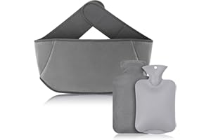 ATJTYSX Wärmflasche, Wärmflasche mit Bezug, Verlängerte Tragbarer Wärmflaschengürtel, 3 in 1 Wärmflaschengürtel Set, für Nacken und Schulter, Rücken, Beine, Taillenwärmung(Silbergrau)