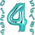 40 Inch Teal Blue Number 4 Balloons Mylar Foil Helium Digital Balloon Baby Shower Party Ocean Mermaid Theme 4th Birthday Decor Supplie