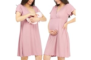 WOMUM Camicia da Notte Parto Ospedale, Camicia da Notte Premaman, 3 in 1 Allattamento, Ospedale e Gravidanza, Morbida e Transpirante per Il Massimo Comfort