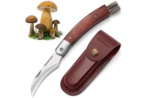 DRACHENADER N-1 Pilzmesser, Pilzmesser mit Bürste/Pinsel (integriert), Liner Lock, Lederscheide, Schwammerlmesser mit Holzgriff und Pilzbürste, Zweihandmesser