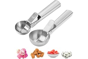 TAIHOBO 2 Stück Eisportionierer Verschiedene Größen, mit Auslöser Rostfreie Eislöffel, Antihaft Eisportionierer Edelstahl, Komfortabel Eiskugelportionierer für Eiskugeln Fleischbällchen Obst und Teig