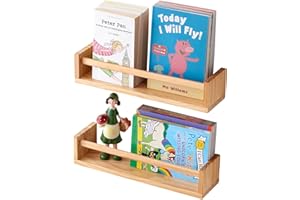 OAKERLAND 40cm Mensola da Muro in Legno Set di 2, Bambini Mensole in Legno per Decorazione Camera Libri di Fiabe Foto, Mensole Parete Sospesa in Pino per Asilo Nido, Casa, Ufficio