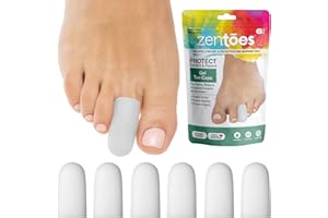 ZenToes 6 Pack Gel Toe Cap and Protector - Cushions to Protect The Toe and Provides Relief from Missing or ingrown toenails, blisters (Small, White)