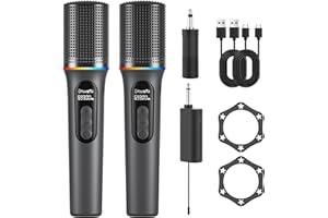 CARUDI Wireless Microphones dynamic RGB lighting,dual wireless microphones,5-level volume adjustment,40-hour battery life,rechargeable Karaoke Microphones for Singing,parties, and Wedding, DJ,Speech