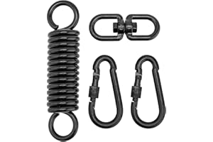 ZEONHEI 4 Stück Schwingfeder Set, Schwingfeder Stahlfeder mit 2 STK Schnapphaken und 1 STK 360° Swivel Haken, Schwingfeder für Hängesessel Hammock Hängeliege Hängestühle, Tragfähigkeit bis 220kg
