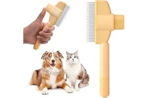 YAOZUP Katzenkamm mit Selbstreinigungsfunktion, Edelstahl-Flohkamm für Hunde & Katzen, Extra Lange/Kurze Zähne für Alle Felltypen, Entfilzt Knoten & Entfernt Flöhe Sanft (Gelb)