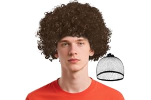 BSBUY Brun Clown Peruk, Clown Lockig Peruk, 70- och 80-talets Discotec Kostym Tillbehör, Unisex, för Party Cosplay Show Circu