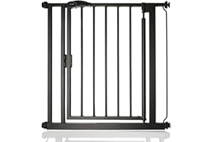 Safetots Barrière de Sécurité à Pression à Fermeture Automatique, 75 cm - 82 cm, Noir Mat, Barrière d'Escalier à Fermeture Automatique pour Bébé, Barrière de Sécurité