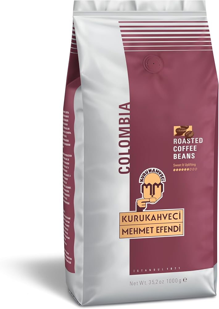 Kurukahveci Mehmet Efendi Colombia Çekirdek Kahve 1000g | %100 Kolombiyalı Arabica Fasulyesi, Orta Kavrulmuş, Meyveli Karamel & Fındık Notaları, Vegan, Glutensiz