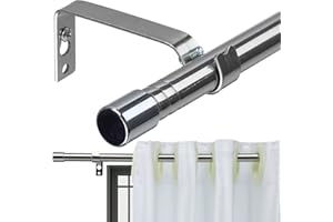 INFLATION Curtain Poles 76-157 cm for Windows, 1.6 cm Silver Curtain Pole Set with Brackets Small Drapery Curtain Rods for Living Room