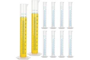 GBACHOOSE 10Pack 100ml Plastic Graduated Cylinder, Transparent Measuring Cylinder Lab Test Tube Flask, 2 Sided Measuring Lines Graduated Cylinder Beaker for Science Lab Project, Pour Spout & Hexagonal Base