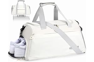 Enloffi Bolsa Deporte Gran Capacidad Bolsa de Viaje Impermeable Bolsa Deportiva con Compartimento Zapatos y Bolsillo Húmedo Bolso de Deporte Hombres Mujeres para Nadar Fin de Semana, Blanco