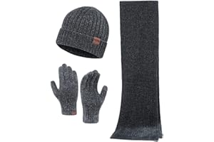 YULOONG Winter Beanie Mütze Schal Touchscreen Fahrhandschuhe 3 in 1 Set für Herren Damen Chenille Rippstrick