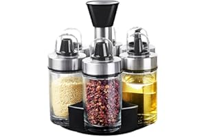 LINGLAN da cucina senza piombo vetro condimento box con copertura antipolvere, rotante condimento serbatoio, saliera in bottiglia set condimento 6 Assemblee da cucina