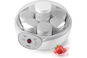 Duronic YM2 Yaourtière électrique programmable 8 pots de 125 ml Machine à yaourt avec Thermostat et Pots en Céramique Préparer des yaourts et desserts faits-maison