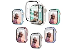 Fullife 6-Pack Hard PC Screen Protector Compatible for Apple Watch Series 9/8/7 41mm Built-in Tempered Glass Case,Overall Shockproof Bumper Suitable for iWatch 41mm,6 Colours