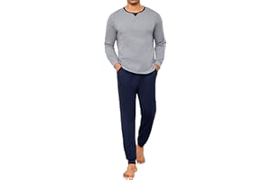 Marvmys Pyjama Homme Hiver Ensembles de Pyjama Chauds Manche Longue Coton Vêtement De Nuit Longue en Coton Confortable Haut Et Bas De Pyjama pour Hommes Deux Pièces