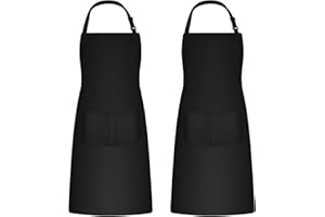 CATIME 2pcs Cooking Aprons for Men Women, Chef Aprons with 2 Pockets for Kitchen, Adjustable Waterproof Aprons for Baking, Gardening, Art