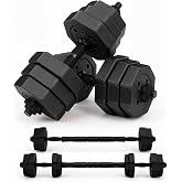 unycos - Adjustable dumbbells 10-40 kg with cement discs | Includes 2 dumbbell bars, connector to form a straight bar and scr