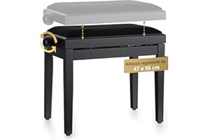 Classic Cantabile Panca per pianoforte nero opaco - Altezza regolabile da 47 a 56 cm - Sgabello con meccanismo a fuso - Seduta panchetta 55 x 32 cm - Sedia con rivestimento in velluto, stabile