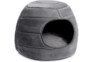 Hollypet Cat Bed Small Dog Bed, 2-in-1 Foldable Pet Bed, Warm and Soft Coral Velvet Pet Nest for Cats and Small Dogs, Dark Gray, L