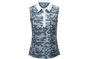 AjezMax Donna Polo Senza Maniche Cotone Golf Maglietta Polo Maglia Sportiva Yoga Top con Bottone