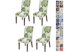 JOTOM Fundas para Sillas Elásticas Protector de Silla de Comedor de Spandex Suaves Extraíbles Fundas de Silla para Comedor Hotel Fiesta Boda Cocina,Pack de 4 (Hoja Verde)
