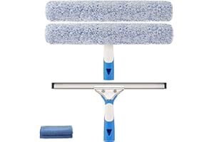 Mitclear Lavavetri Professionale, 35cm Tergivetro in Silicone e Lavavetri in Microfibra, Tergivetro in Acciaio Inox, Strumento Pulizia dei Vetri per Bagno, Doccia, Auto, Vetro, Finestre, Piastrelle