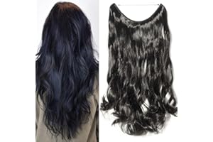 TESS Extensiones Hilo Invisible Pelo Natural 50 cm, Negro Extensiones Pelo Natural Ondulado 90g Pelo Sintético Una Pieza