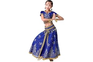 Grouptap Bollywood Ragazze Saree Anarkali Designer Lehenga Choli Indiano Bambini Ricamo Oro Festa Danza Abito Blu/Rosso/Rosa/Verde Costume Lengha